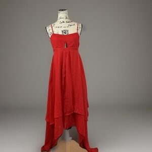 Promesa Floating Free Layered Handkerchief Red Maxi‎ Dress Spaghetti Strap Small